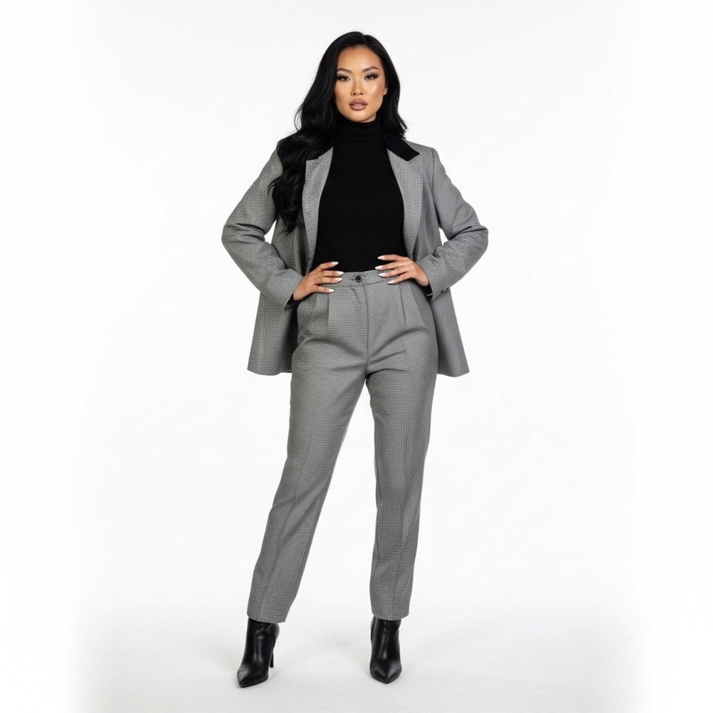 J.G. Hook Suits Houndstooth Blazer Pants Set Women's Size 14 Black White